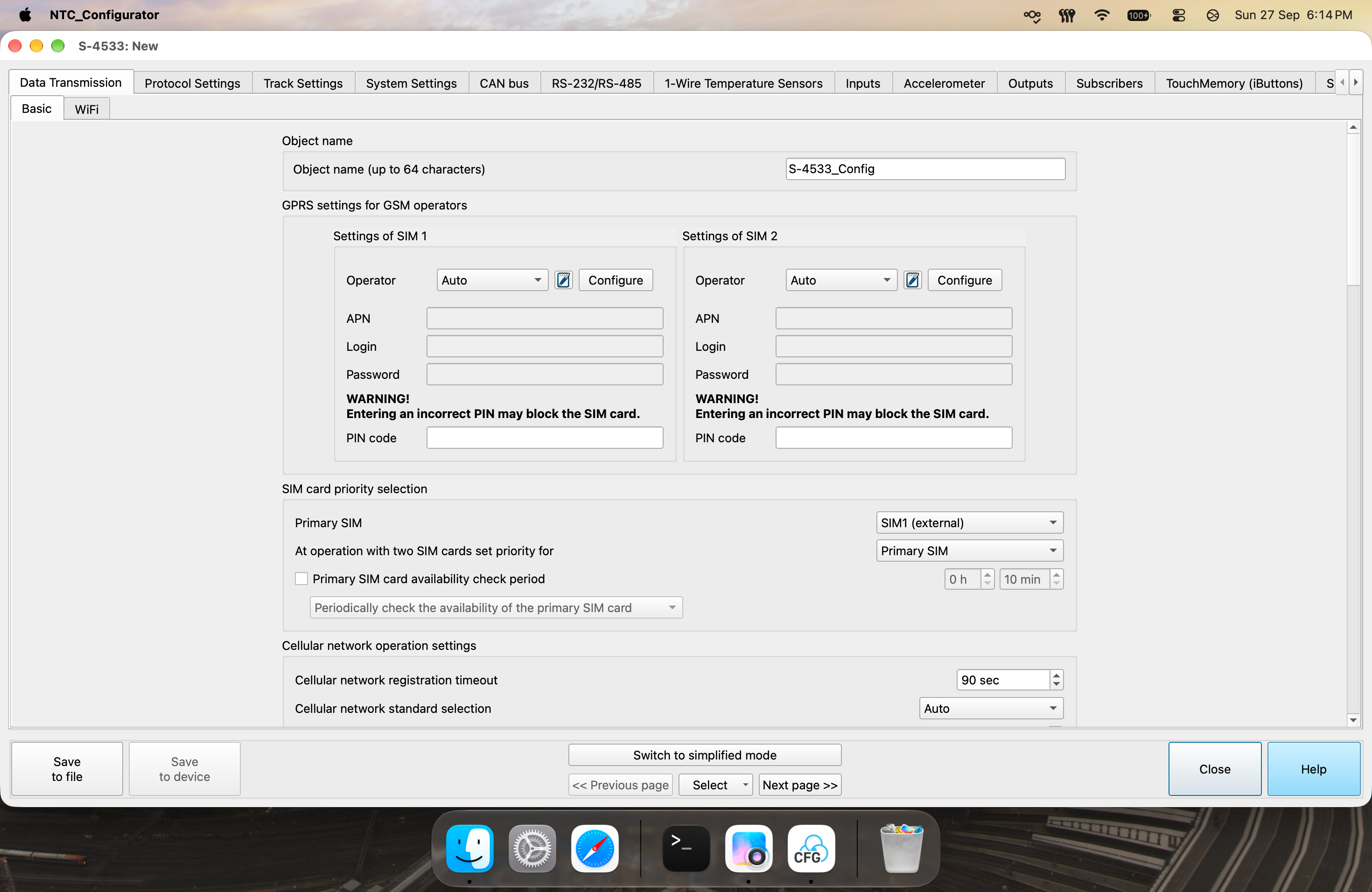 Interfaz de la aplicación NTC Configurator
