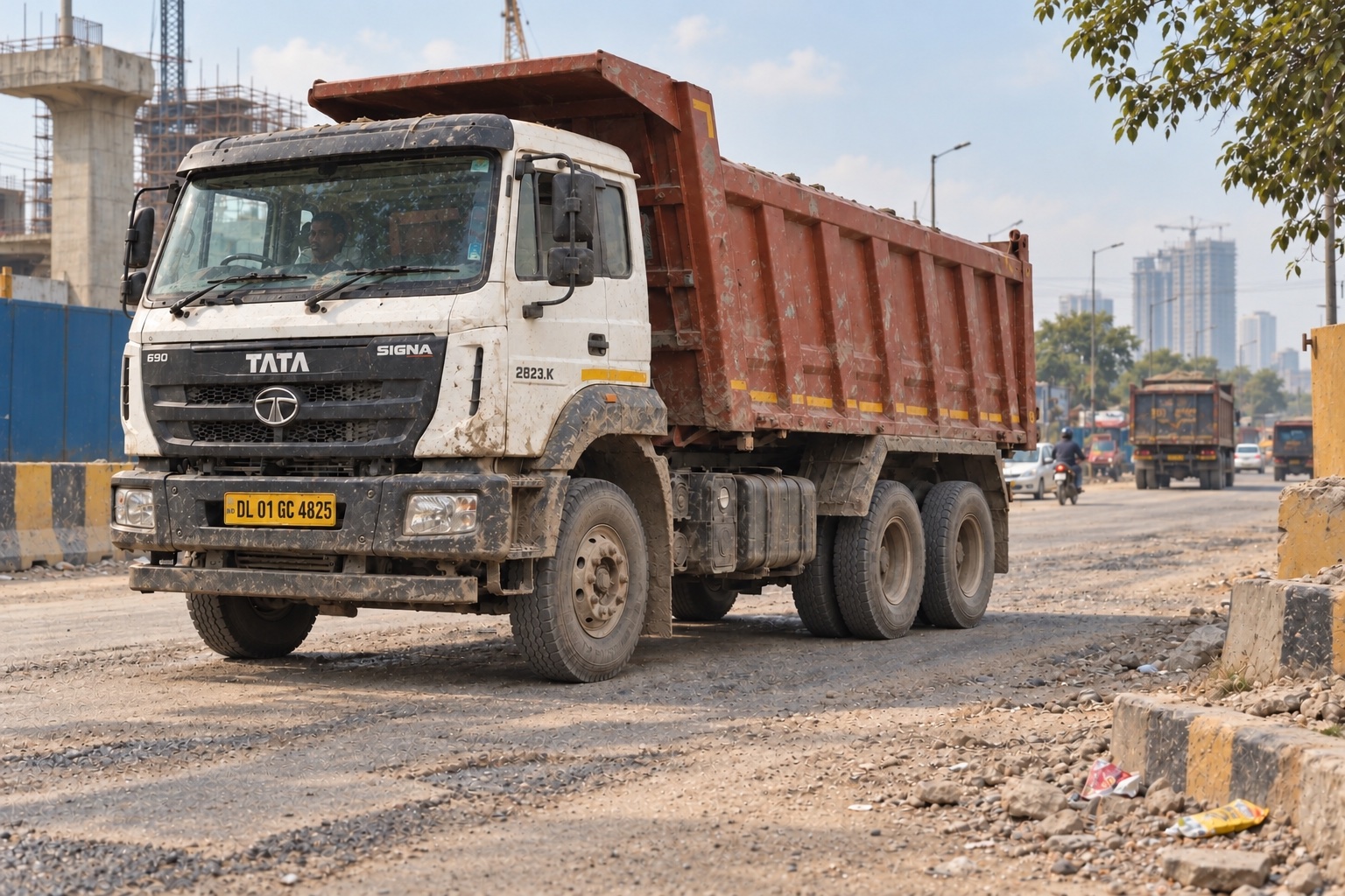 Illustration of a TATA SIGNA truck in an Indian urban setting